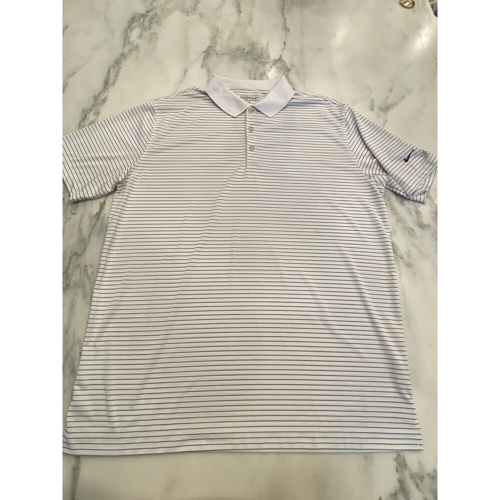 Nike Golf Men's White Black Stripe Polo Shirt Logo Dri-Fit Size Large